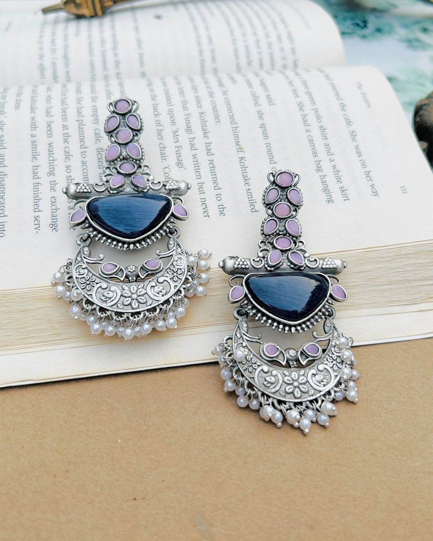 Pink & Navy Blue Aisha Chandbali