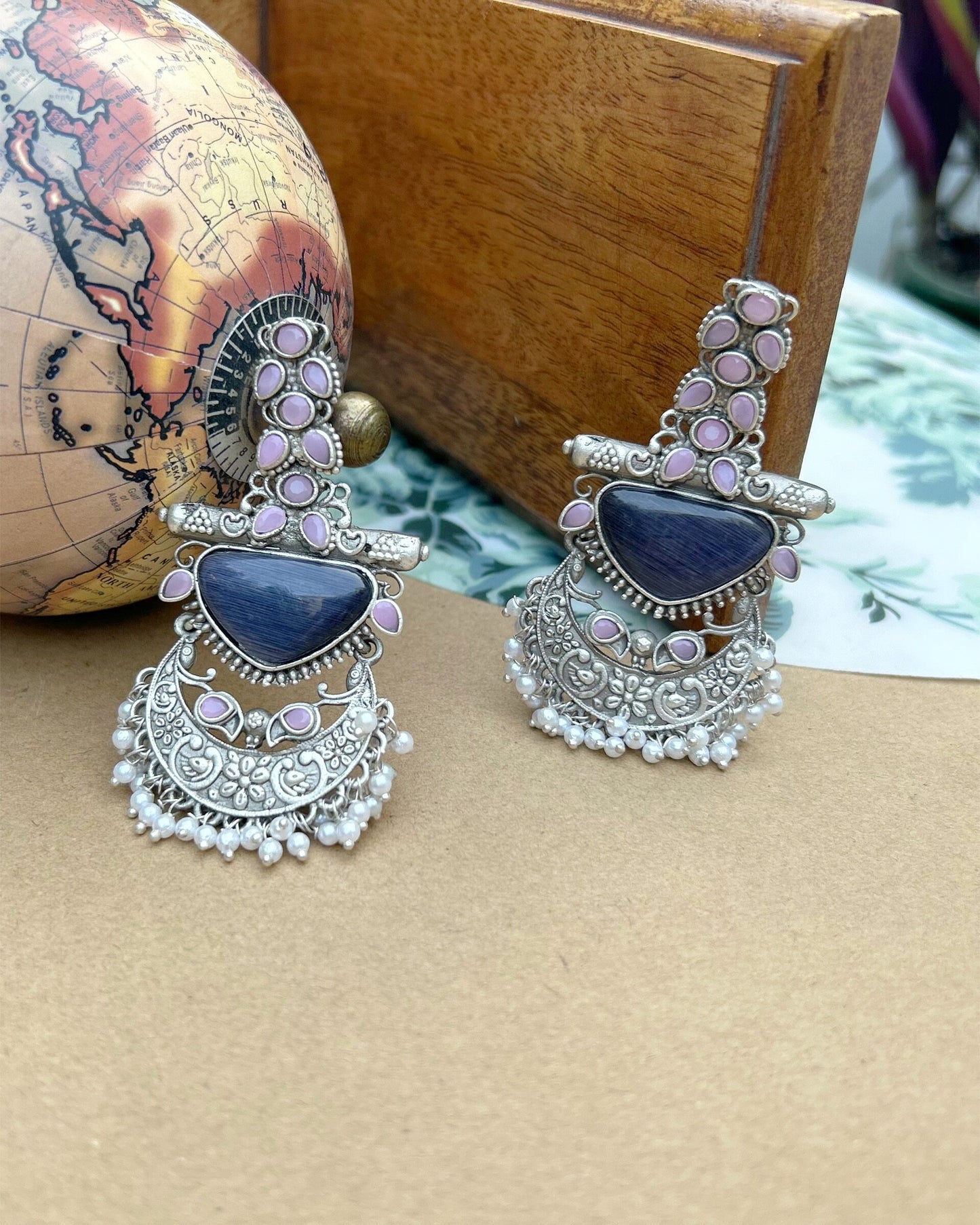 Pink & Navy Blue Aisha Chandbali