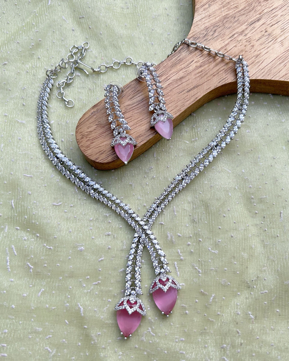 Pink Cascade AD CZ Necklace Set
