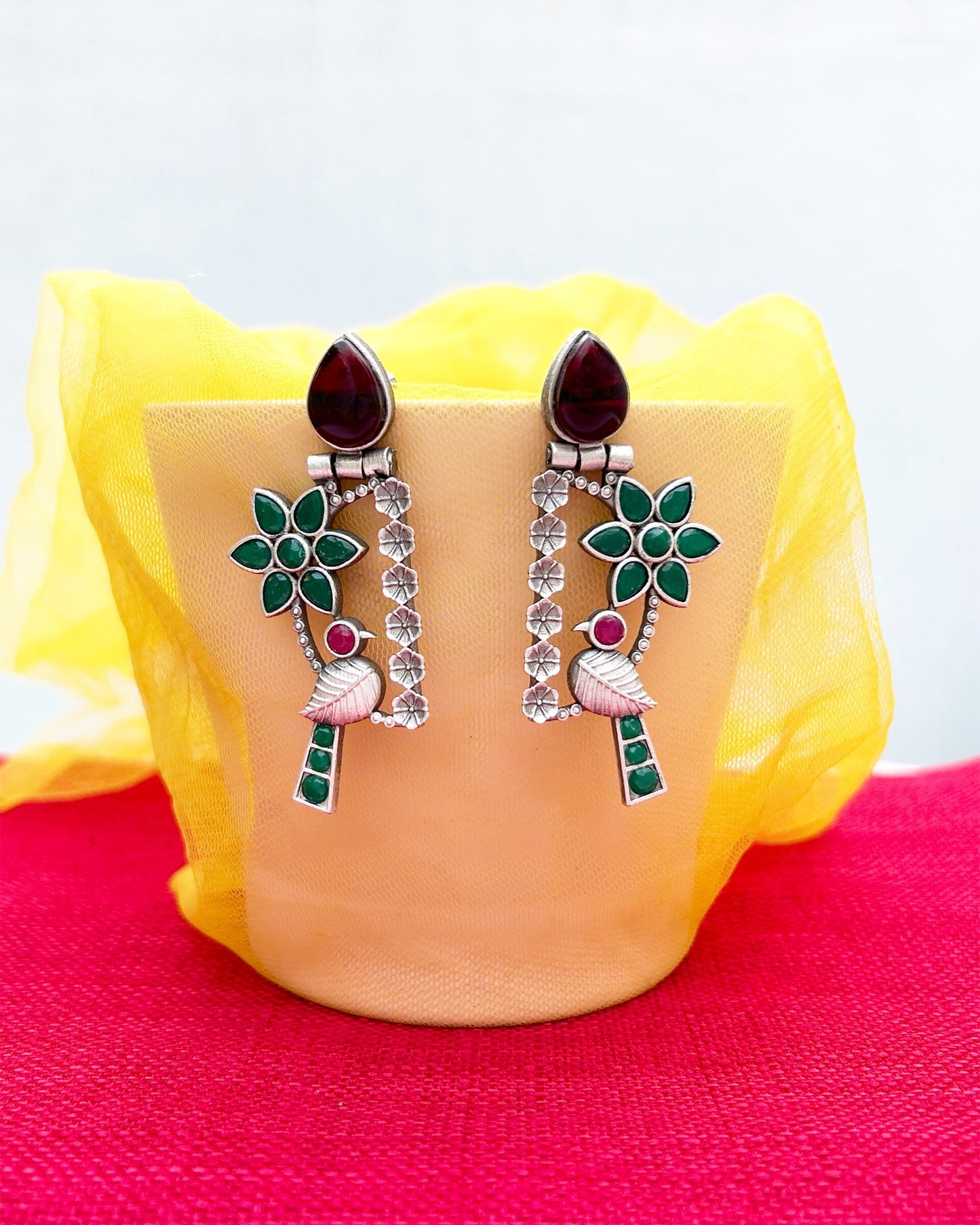Dimitri Green & Red Parrot Earring
