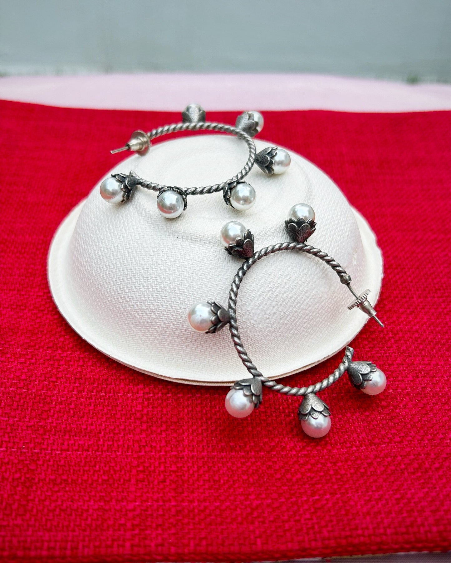 Anaya Pearl Half Hoops Earring