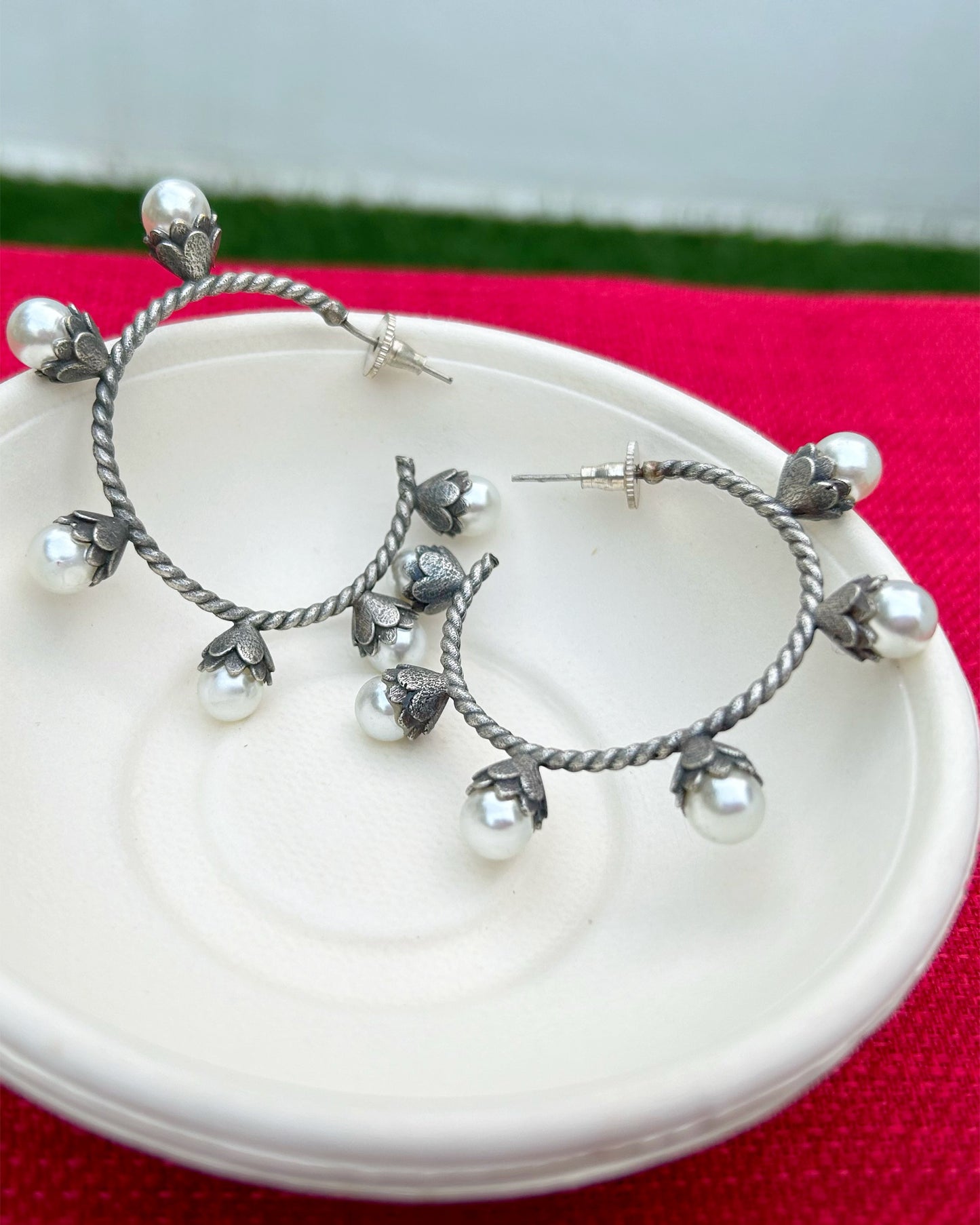 Anaya Pearl Half Hoops Earring