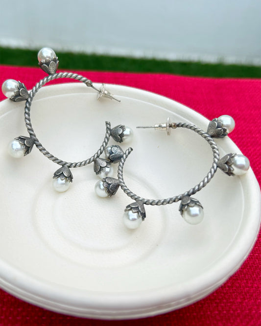 Anaya Pearl Half Hoops Earring