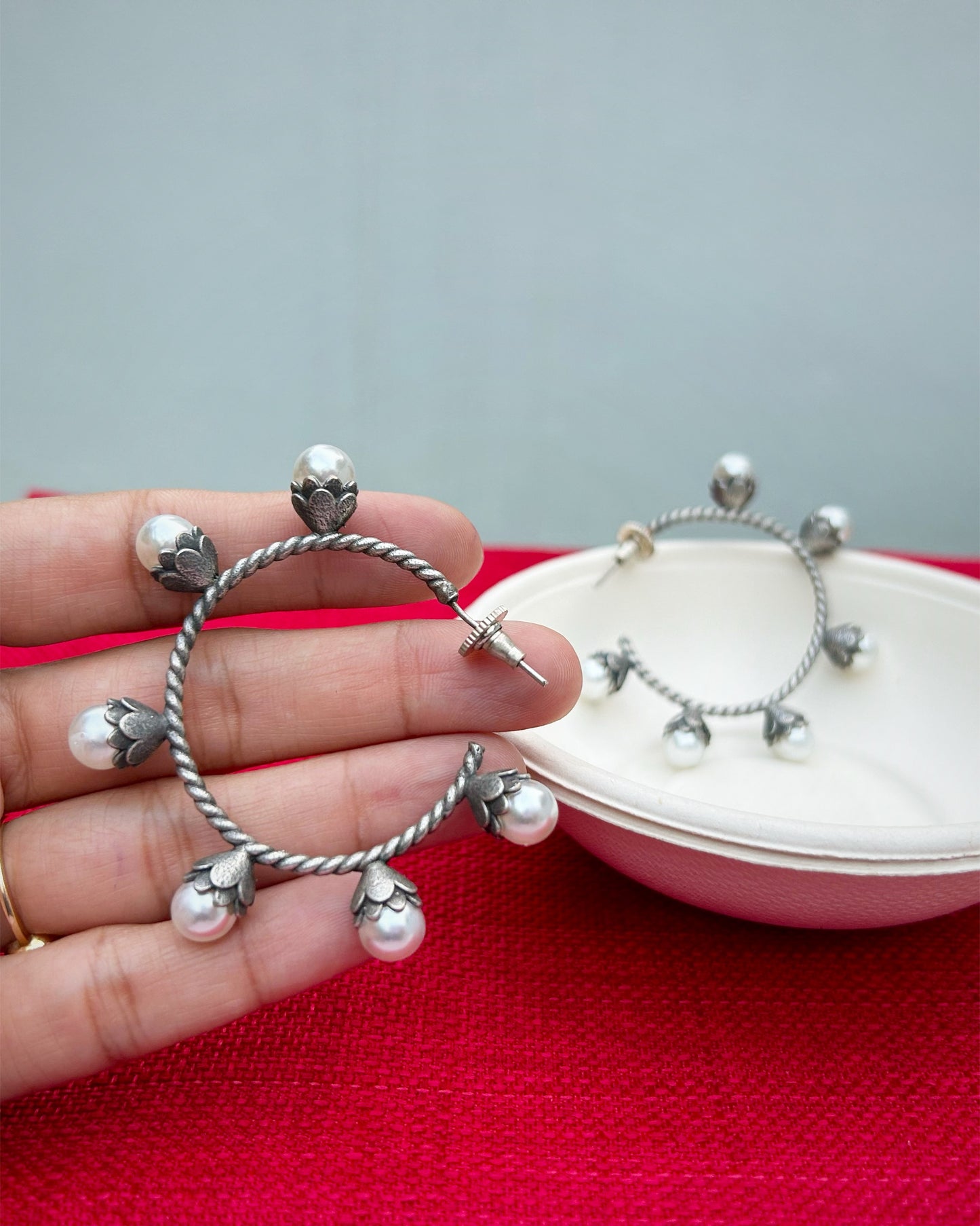 Anaya Pearl Half Hoops Earring