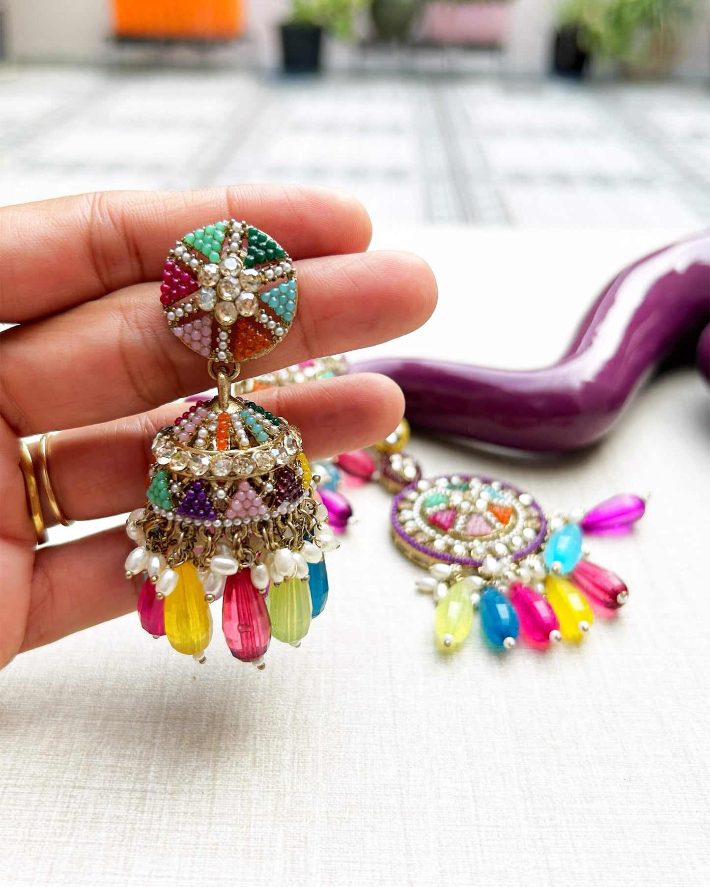 earring set with maang tikka