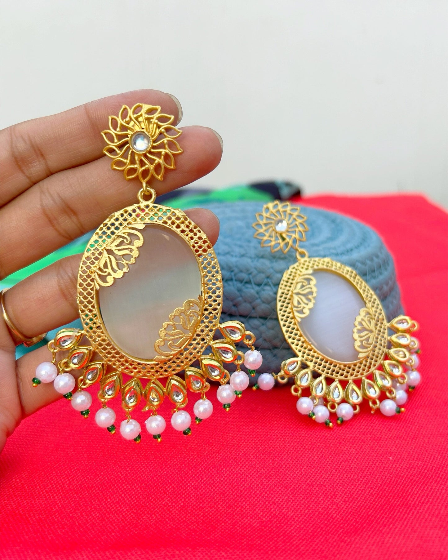 white stone ear rings