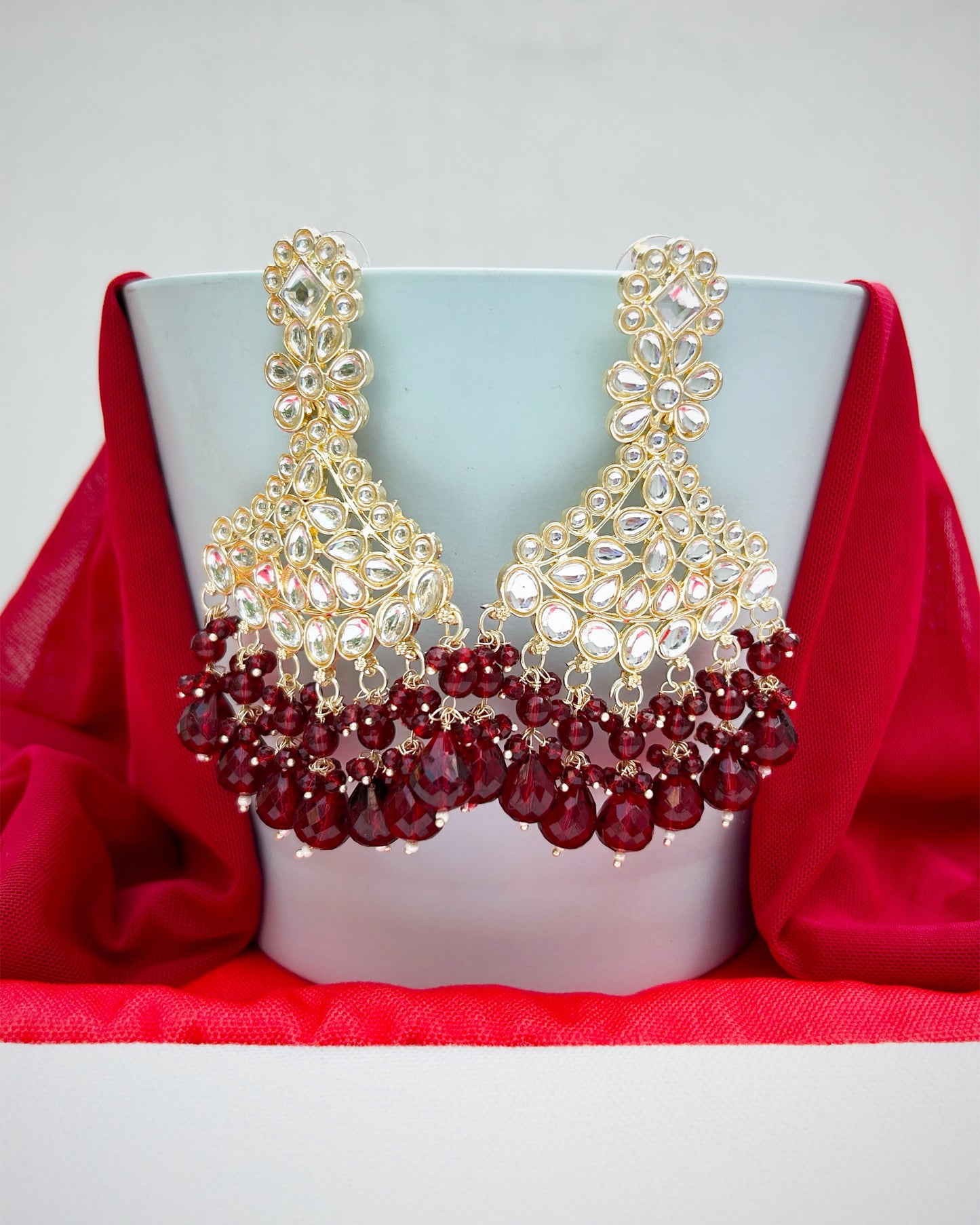 maroon kundan earrings