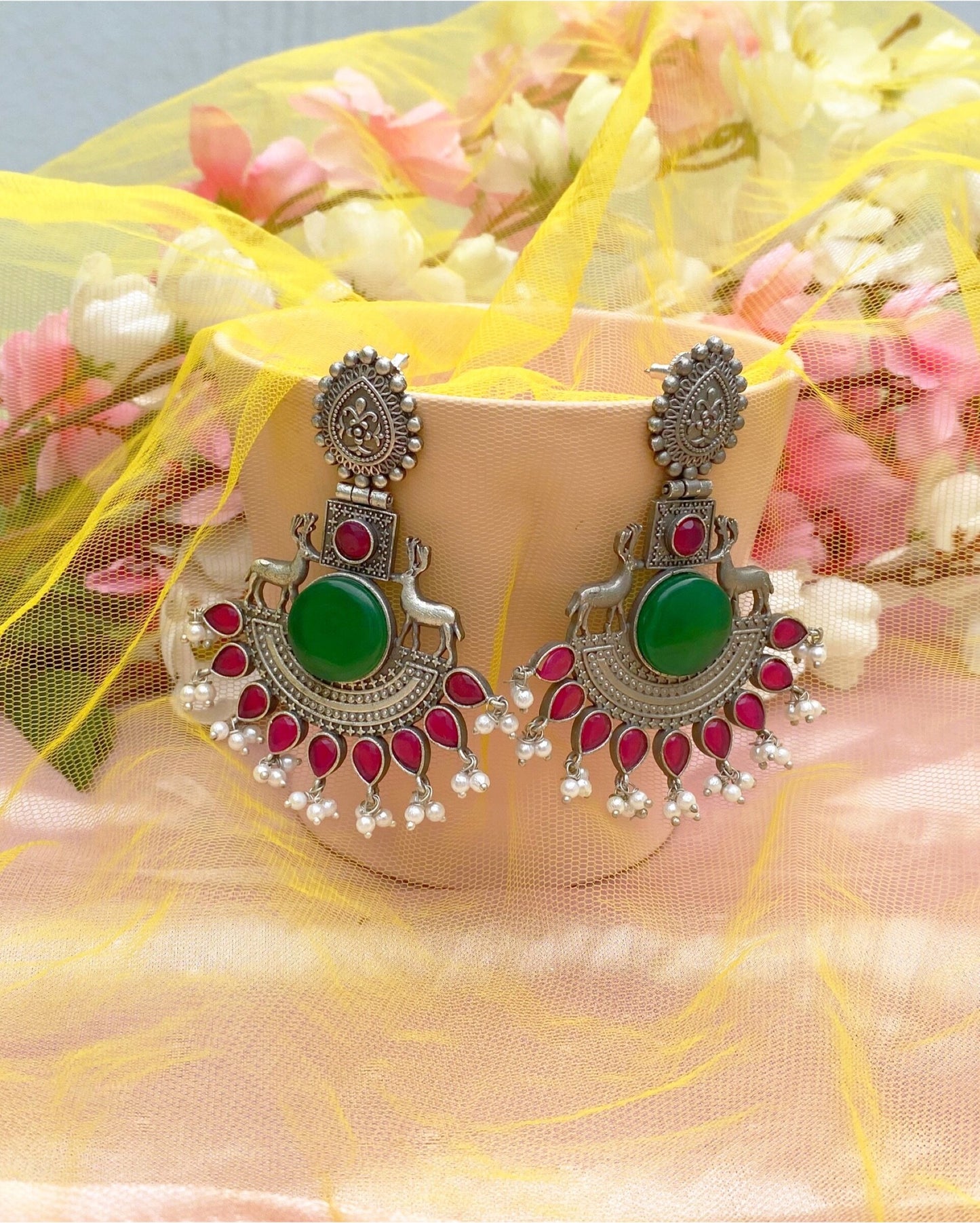 Pink & Green Azure Brass earring