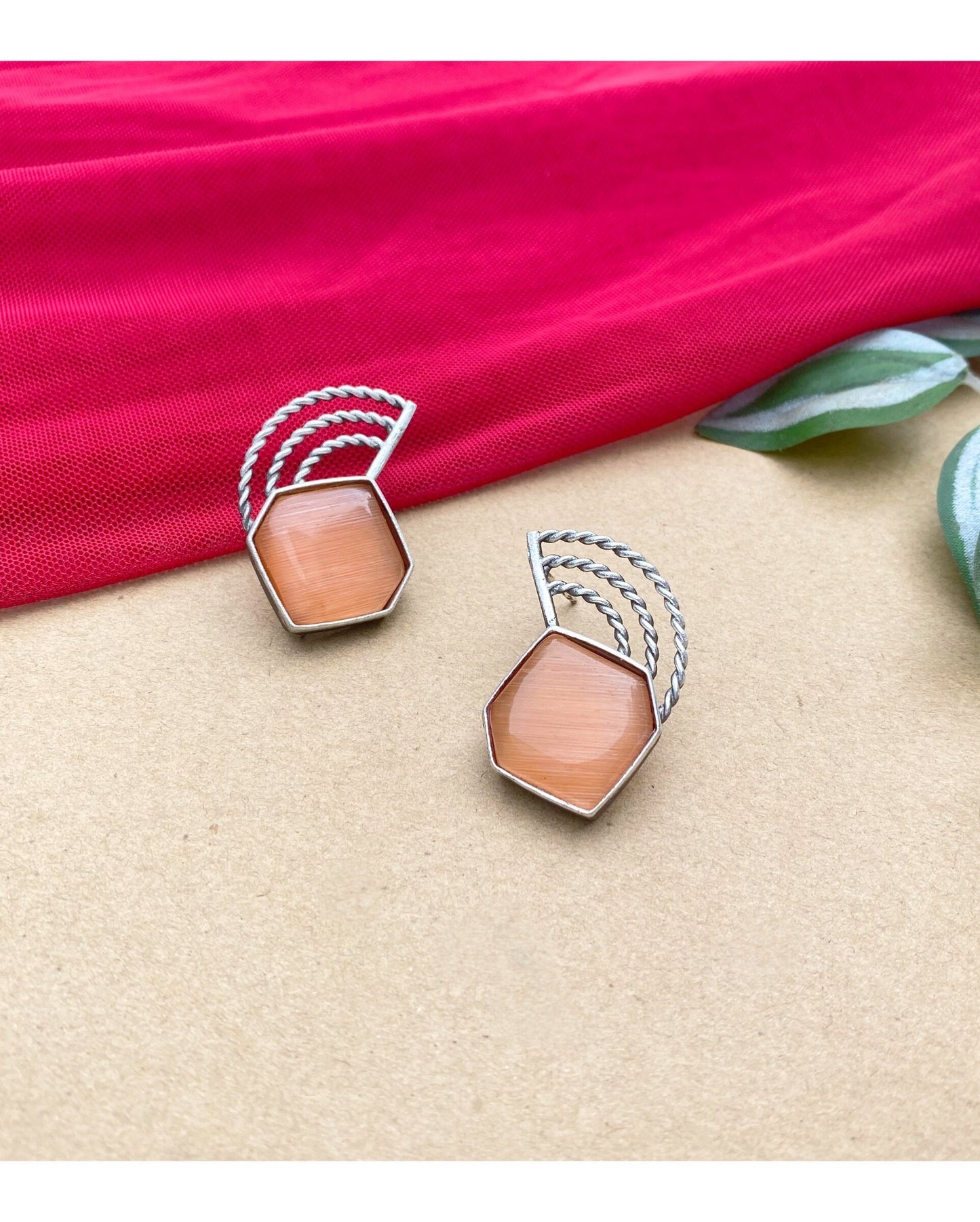 Pastel Orange Amber Brass Studs