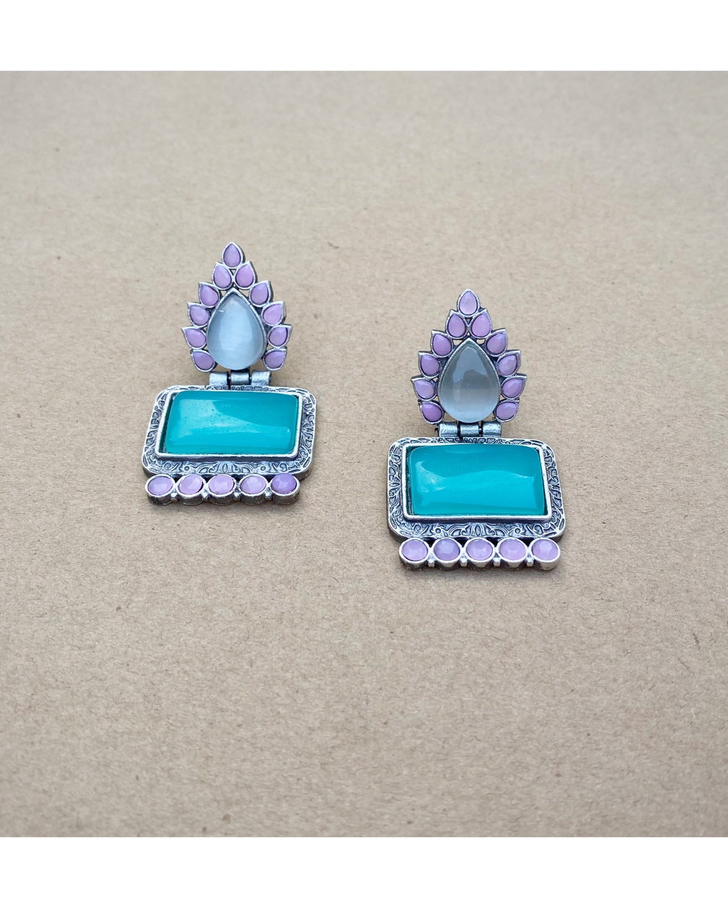 Grey & Mint Green Ardent Brass Earring