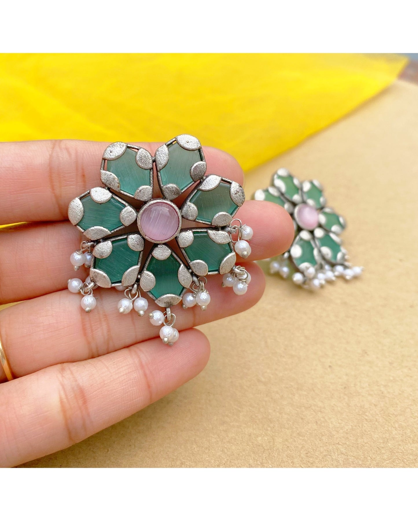 Mint Green Alchemy Floral Studs