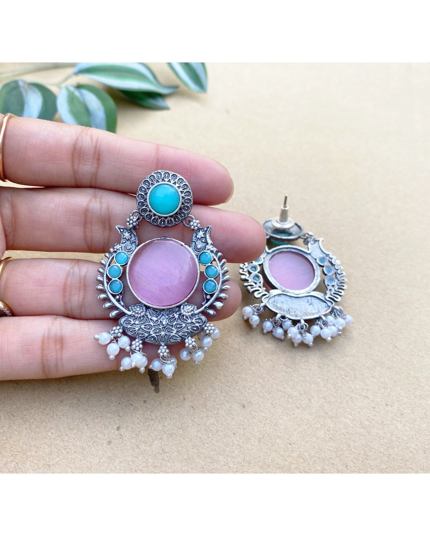 Mint Green & Pink Anvil Chandbali