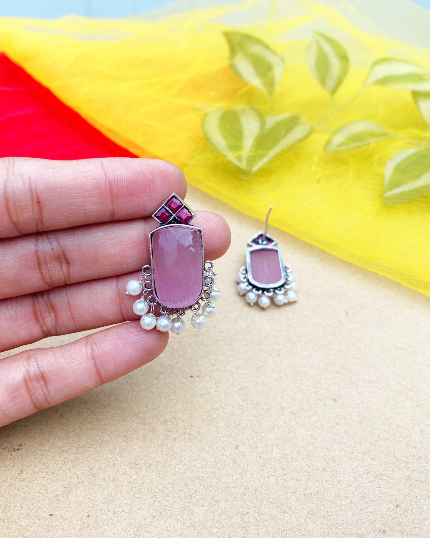Pink Cylinderical Amara Studs