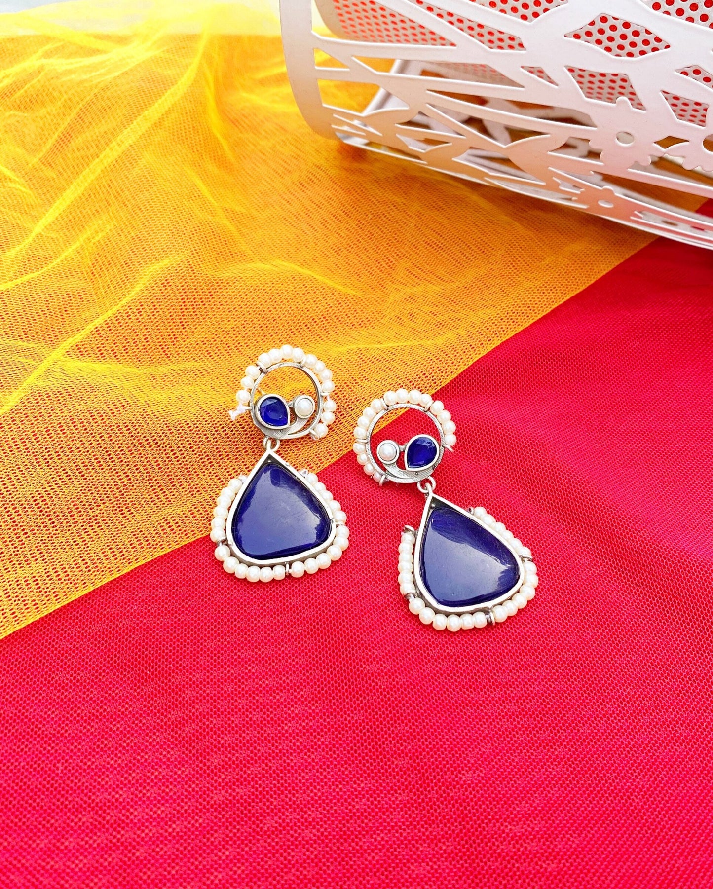 Blue Peacock Engraved Ahliyas Earring