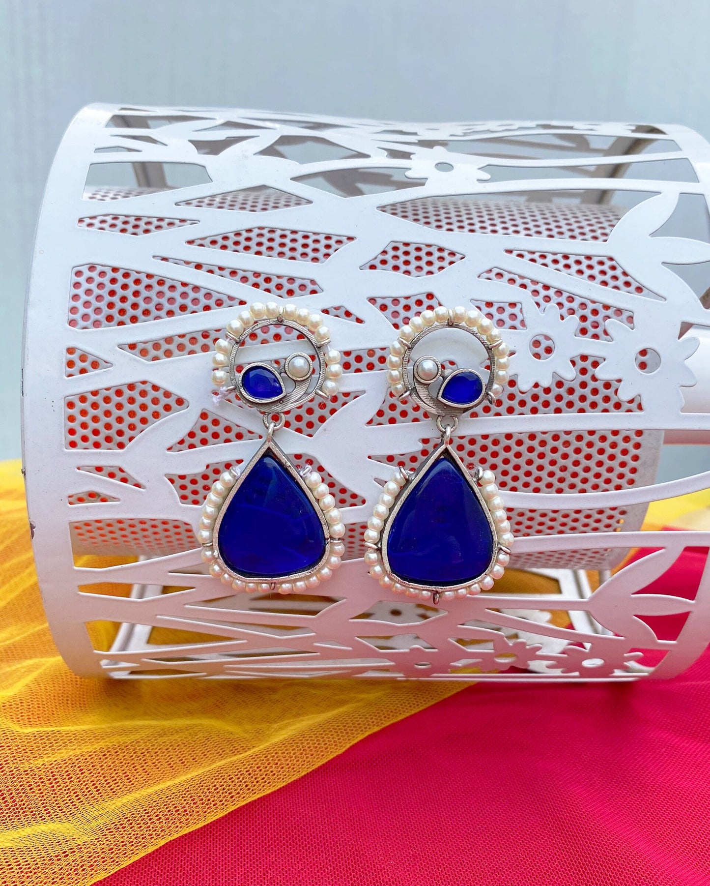 Blue Peacock Engraved Ahliyas Earring