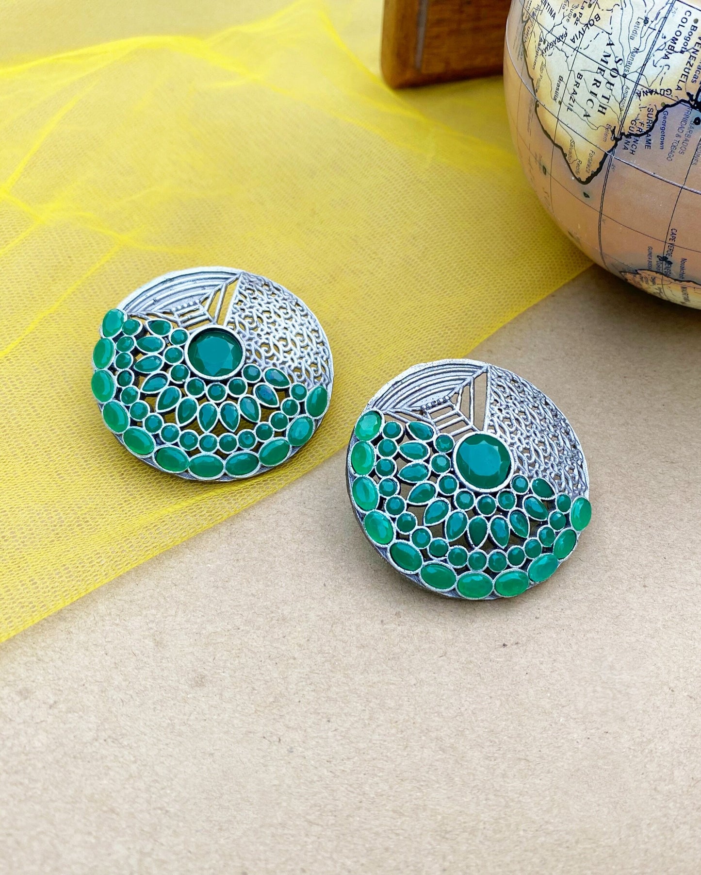 Green Geomatric Big Autumn Studs