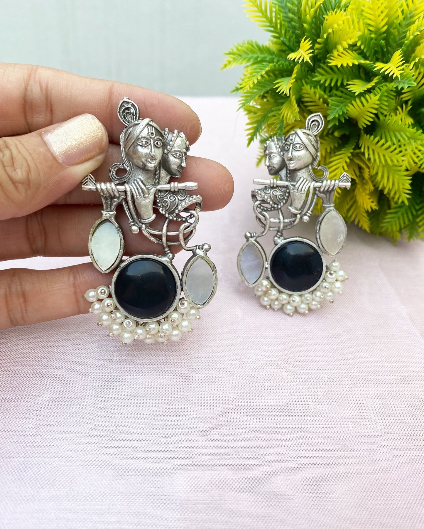 Black Radha Krishna Earring