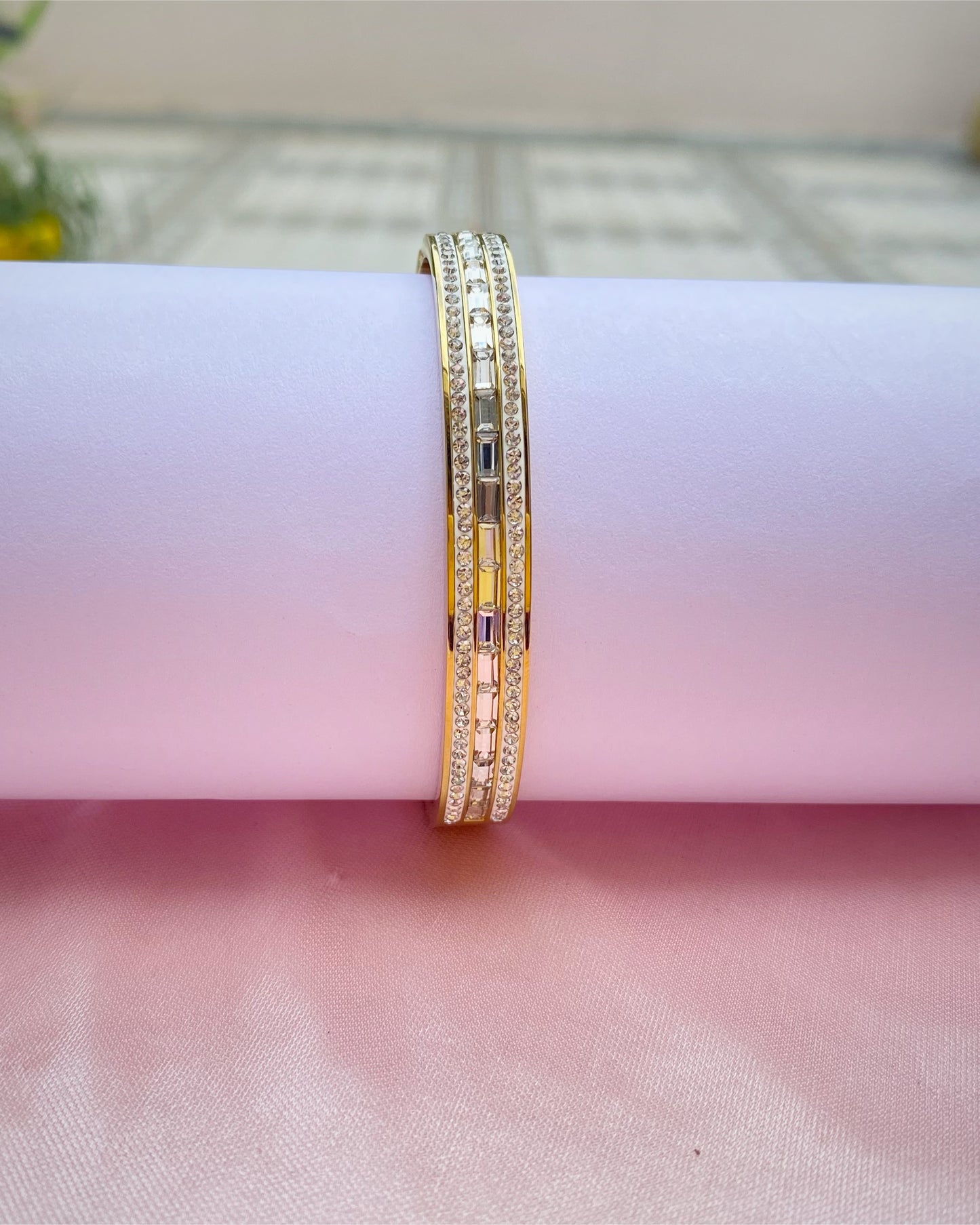 Channel-Set Baguette Crystal Bangle