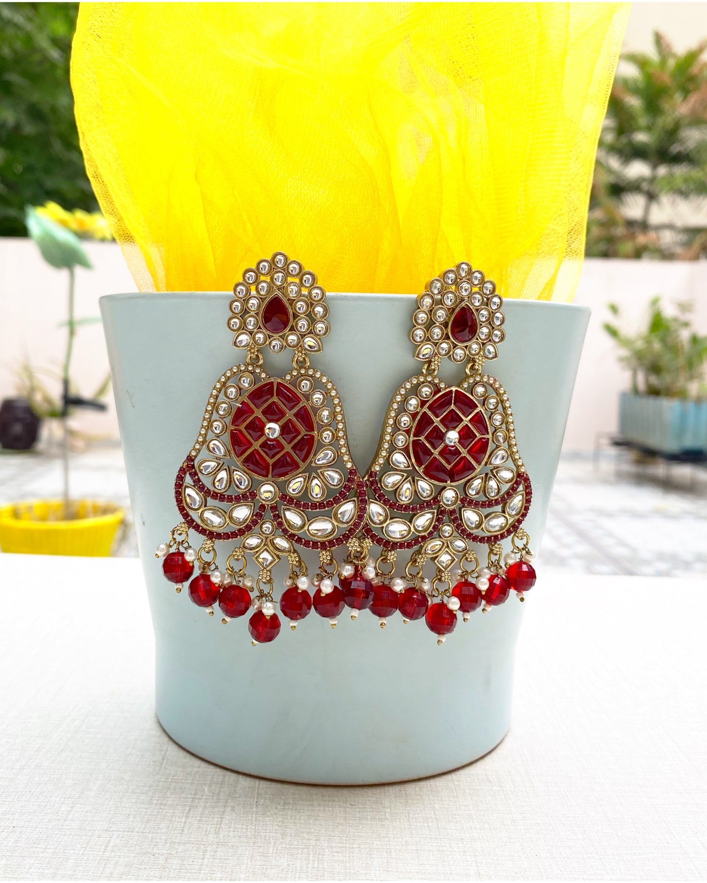 Dark Red Rajkumari Earring