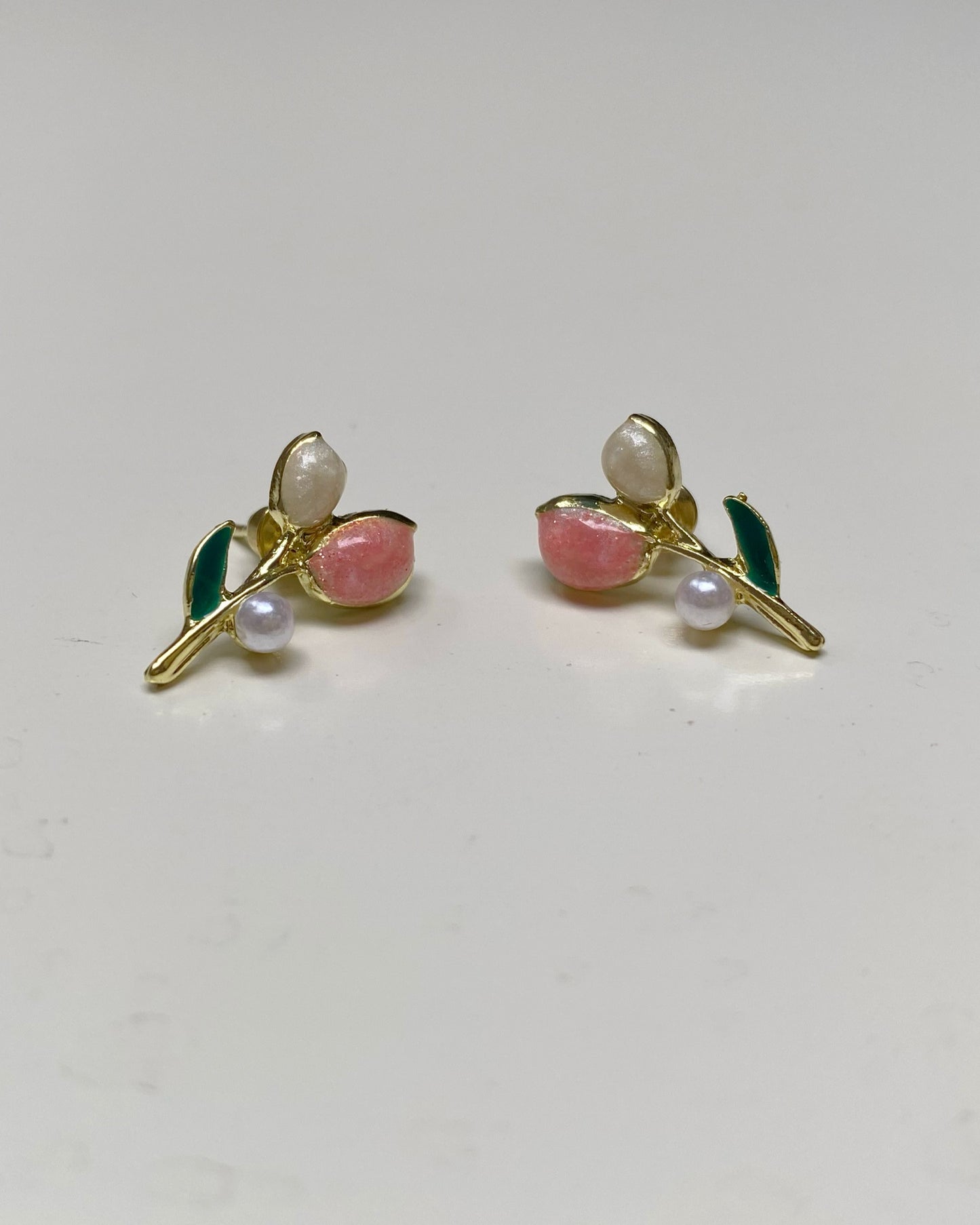 Pink & Cream Tulip Studs