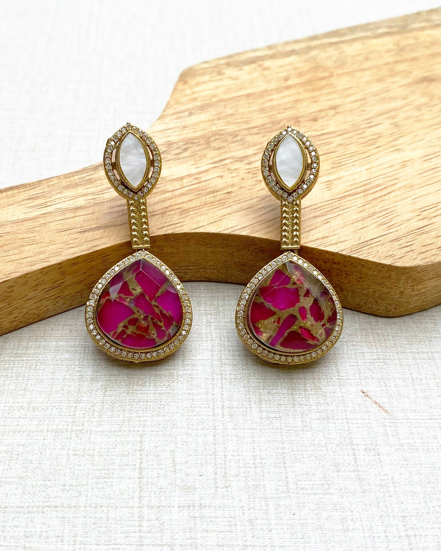 Magenta Pink Composite Stone Drop Earrings