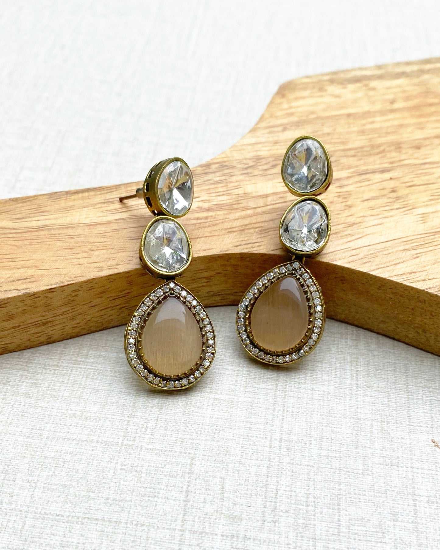 Peach Moonstone Drop Earrings