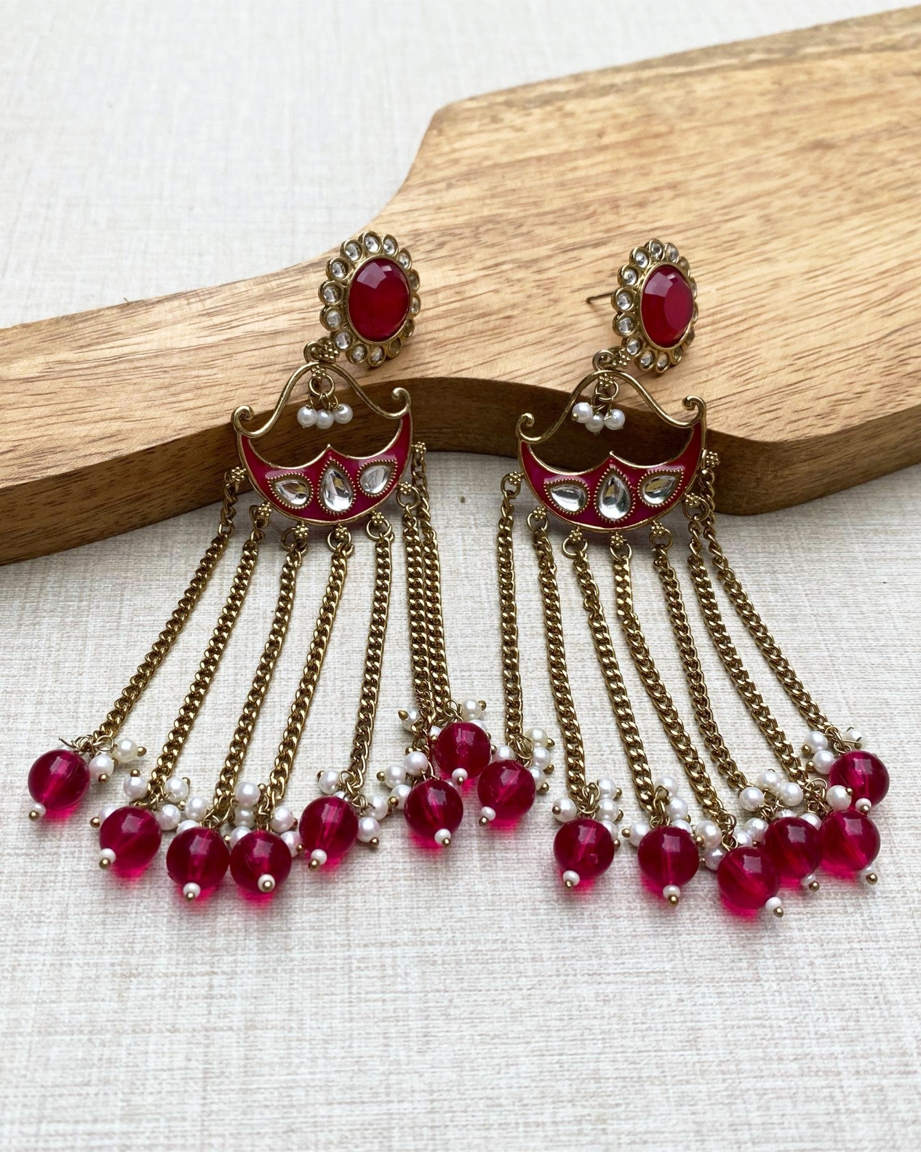 Magenta Pink Gulabo Pearl Drop Earrings