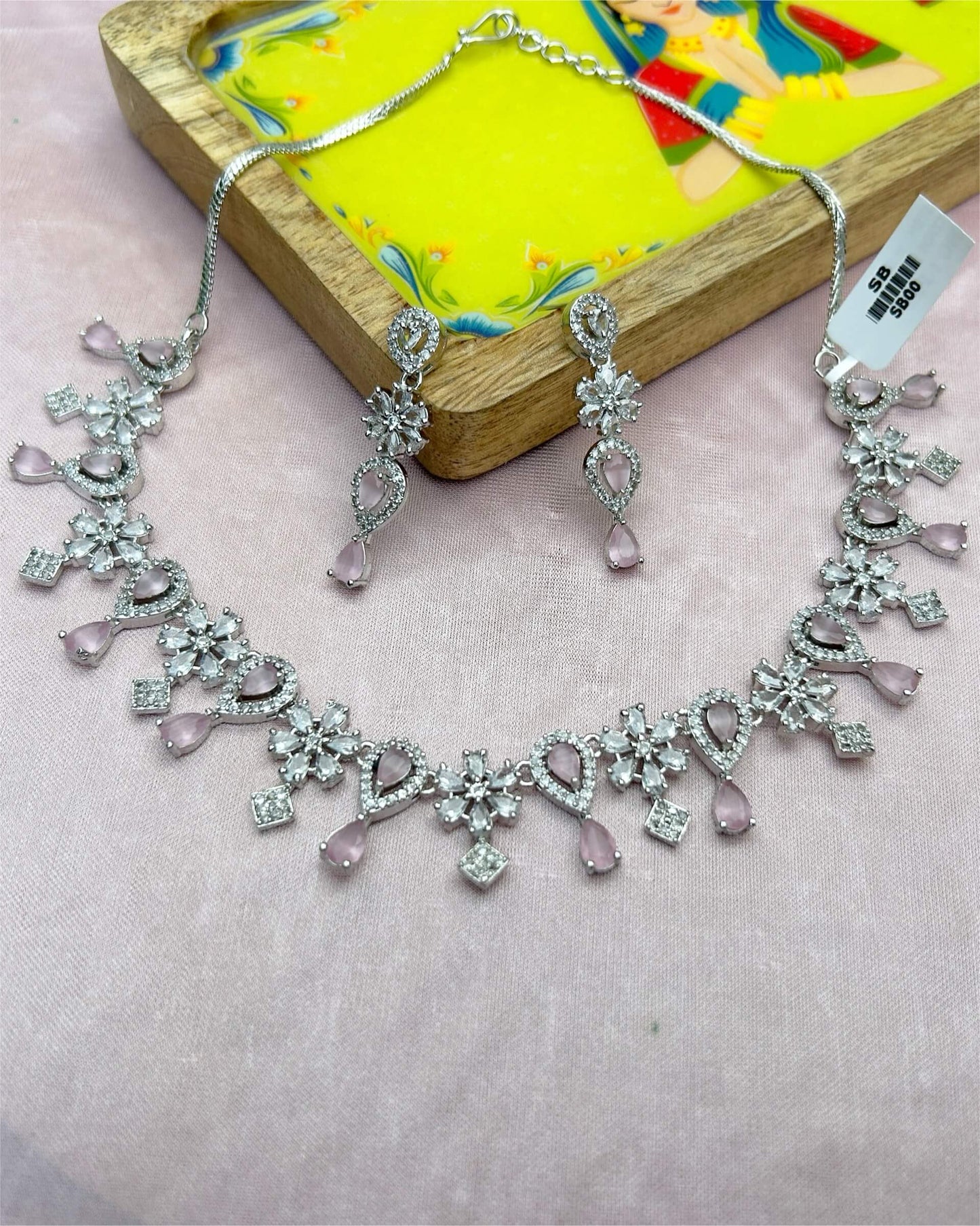 Pink Drishti Zirconia Necklace Set