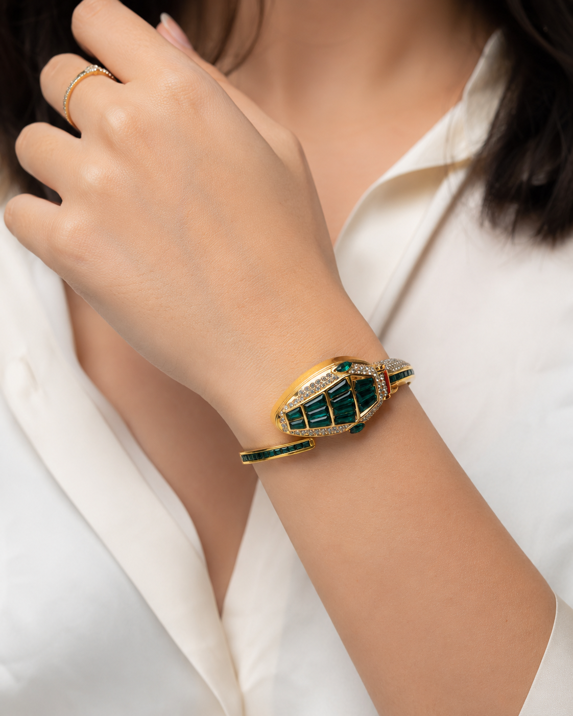 Emerald Serpent Cuff Bracelet Watch