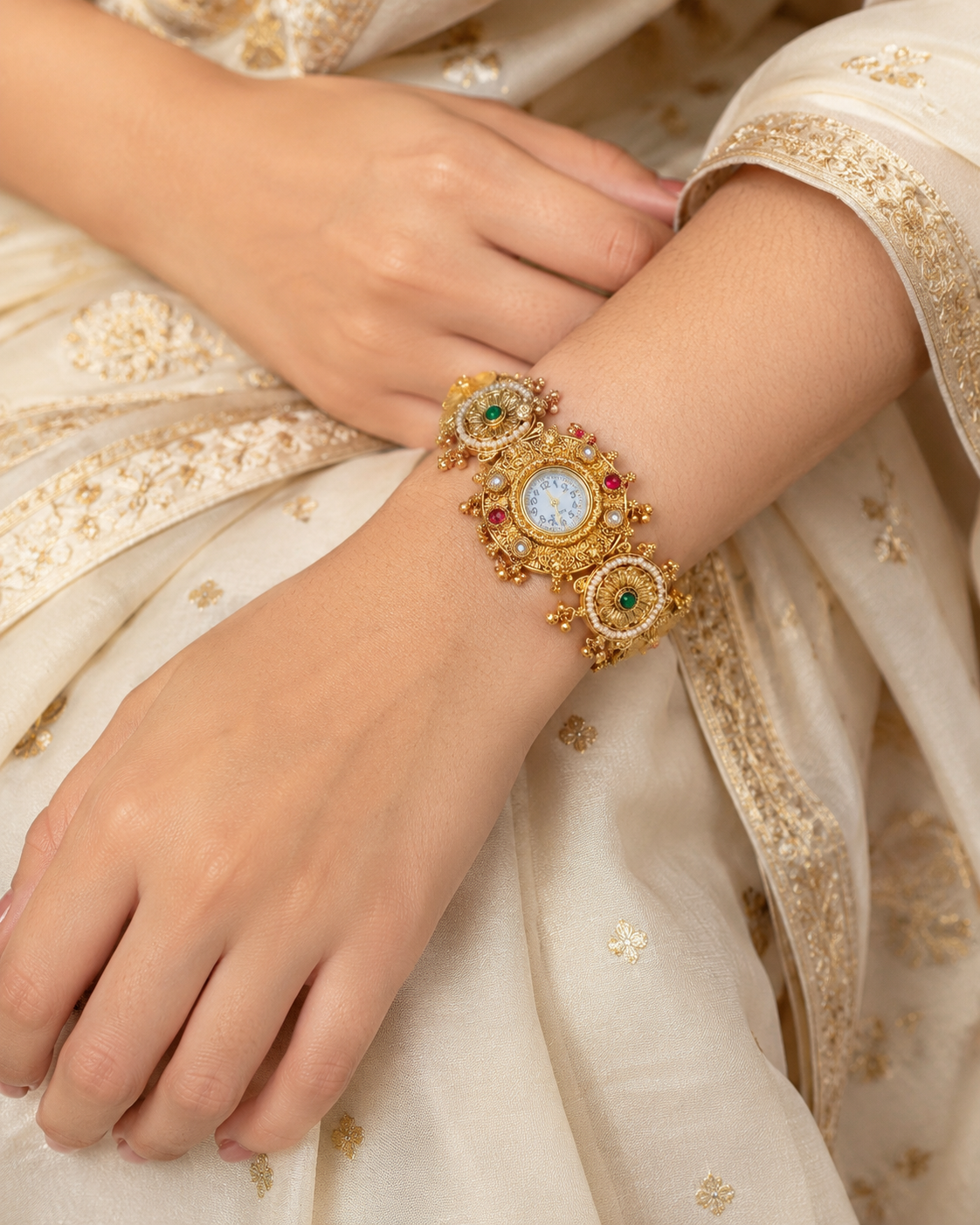 Antique Gold Floral Bracelet Watch