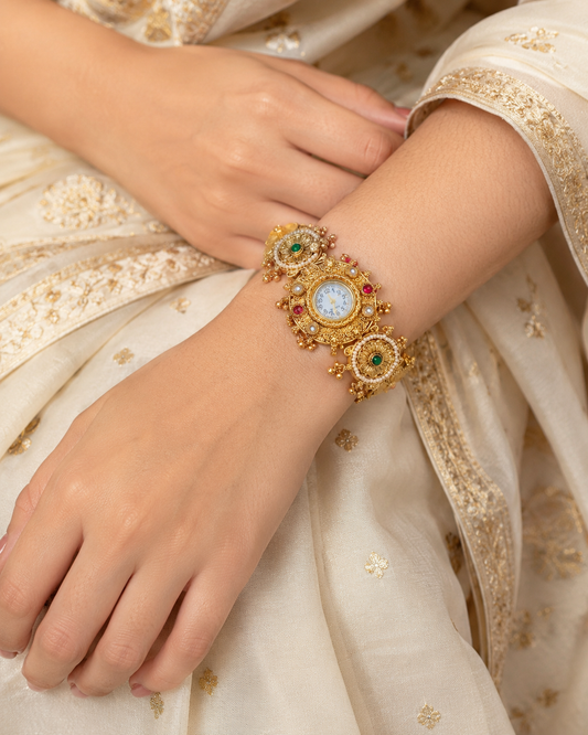Antique Gold Floral Bracelet Watch