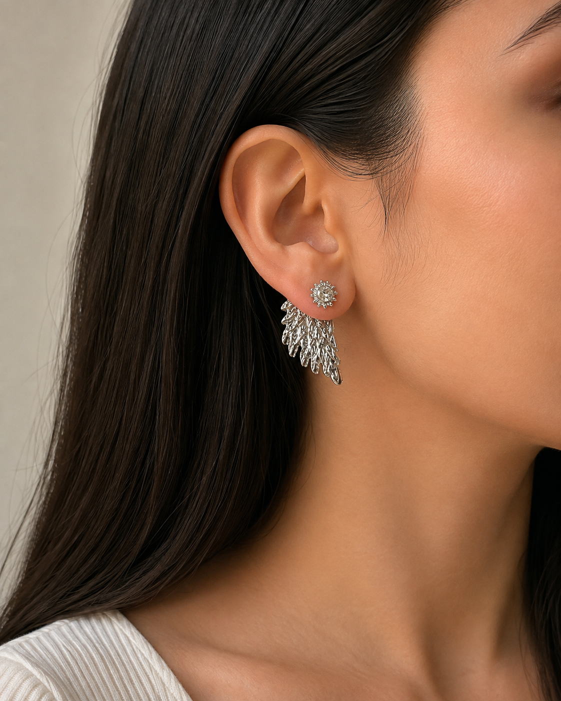 Textured Silver Angel Wing Studs