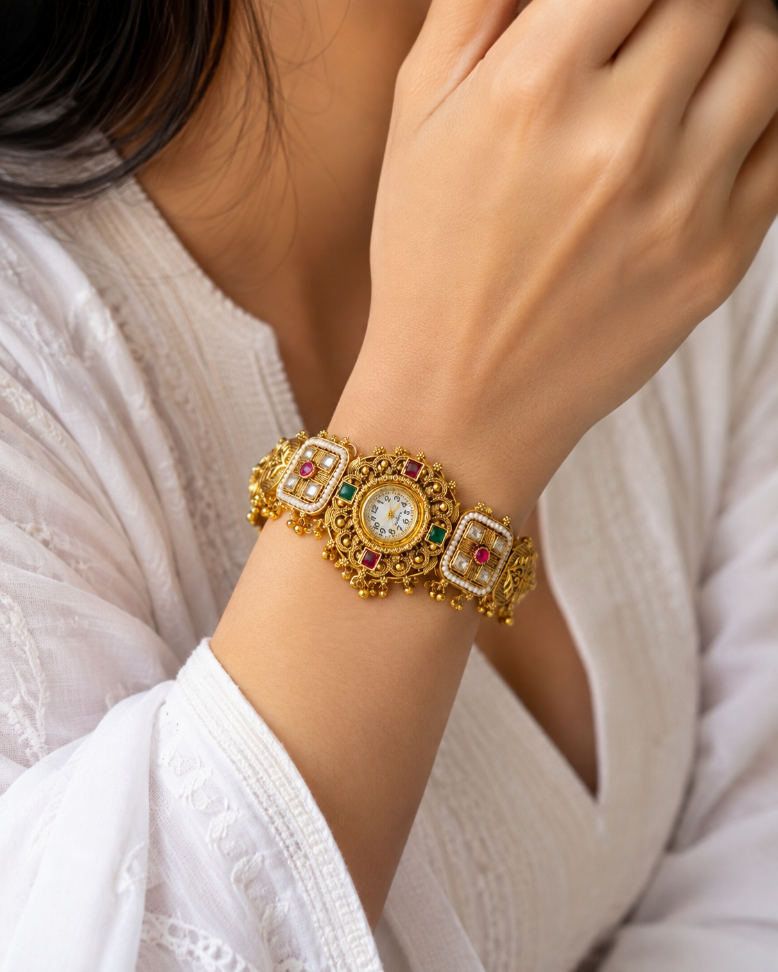 Royal Temple Kundan Bracelet Watch