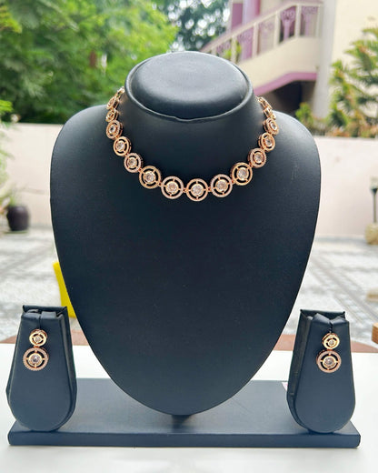 Rose Gold Halo CZ Necklace Set