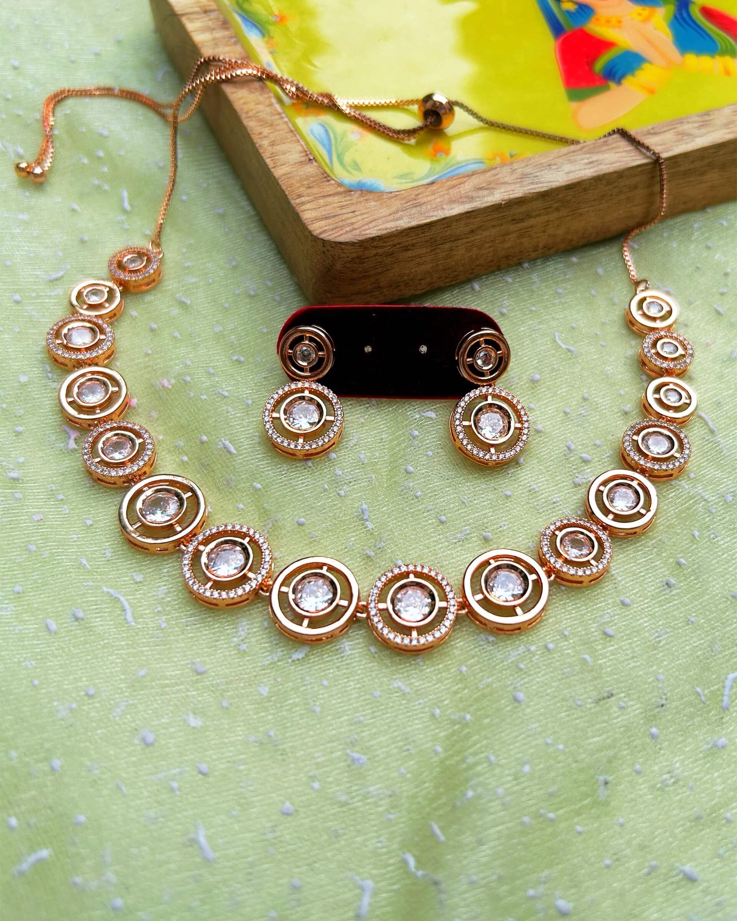 Rose Gold Halo CZ Necklace Set