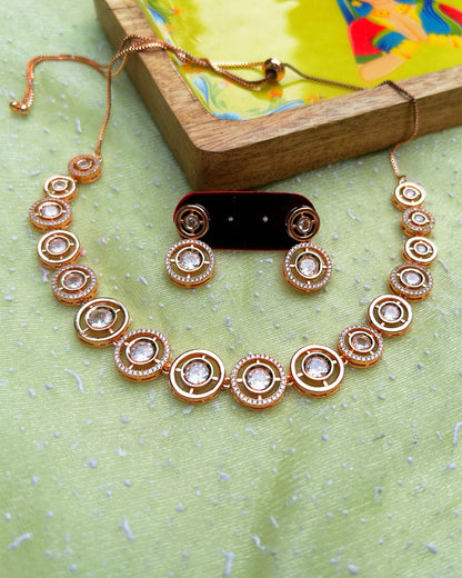 Rose Gold Halo CZ Necklace Set