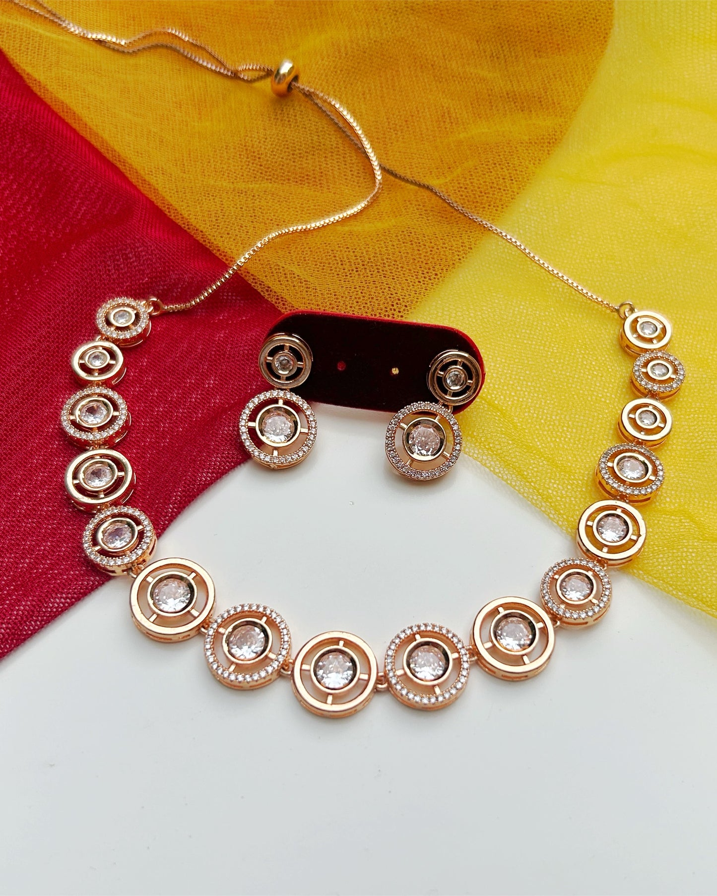 Rose Gold Halo CZ Necklace Set