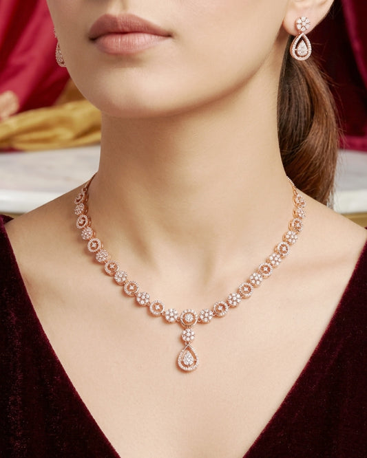 Rose Bloom Teardrop Necklace Set