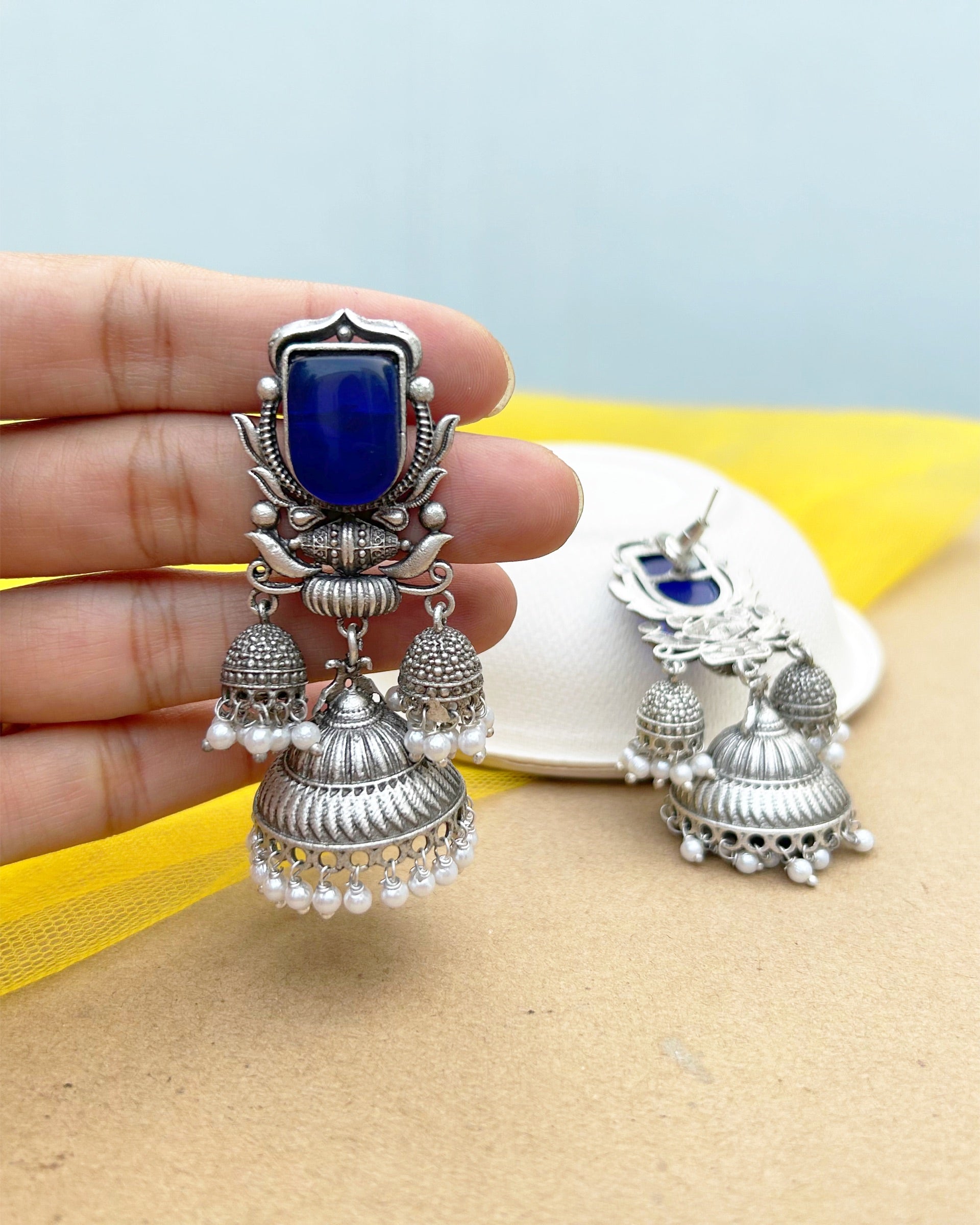 Blue Jhumka Earrings