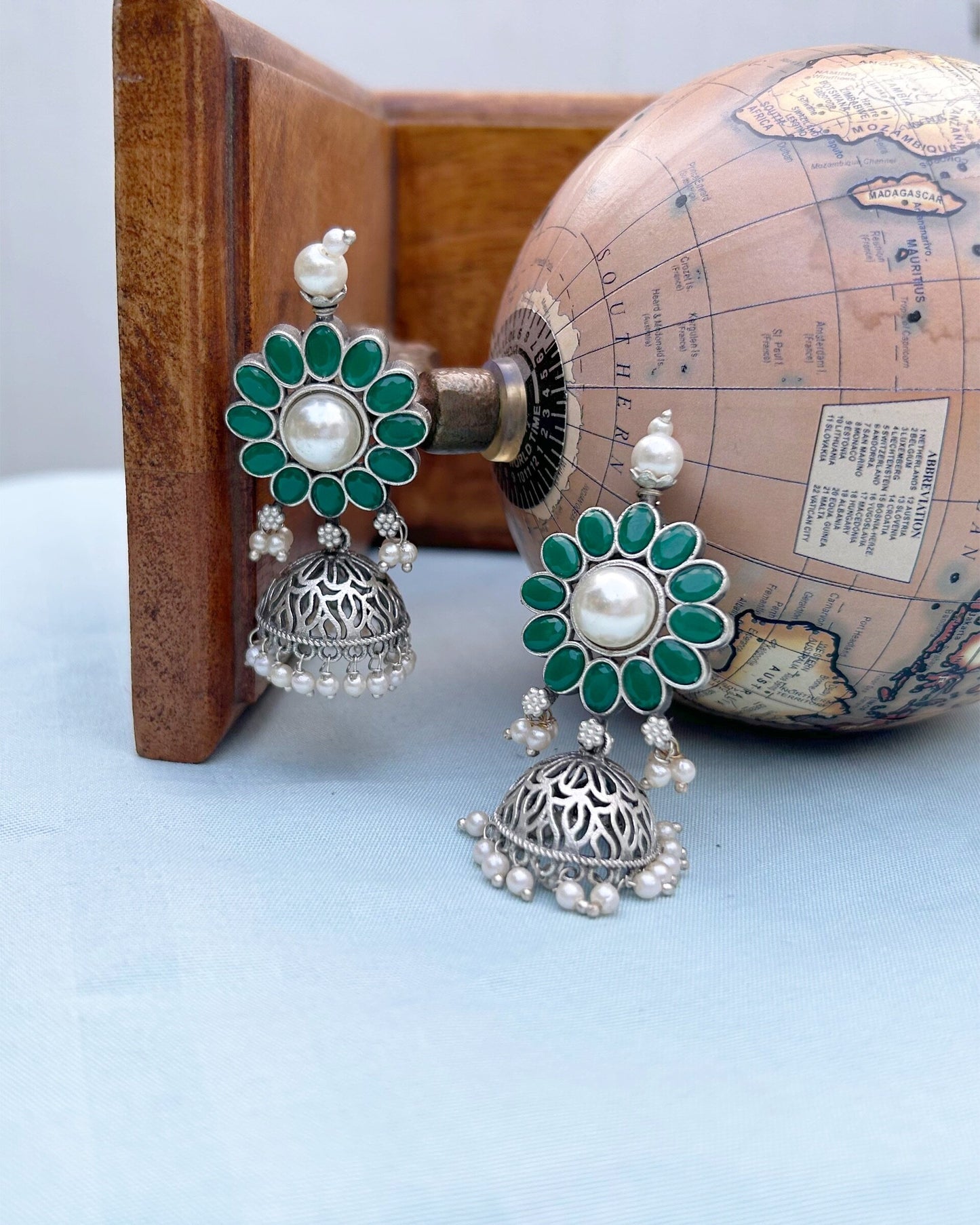 Green Floral Jhumka