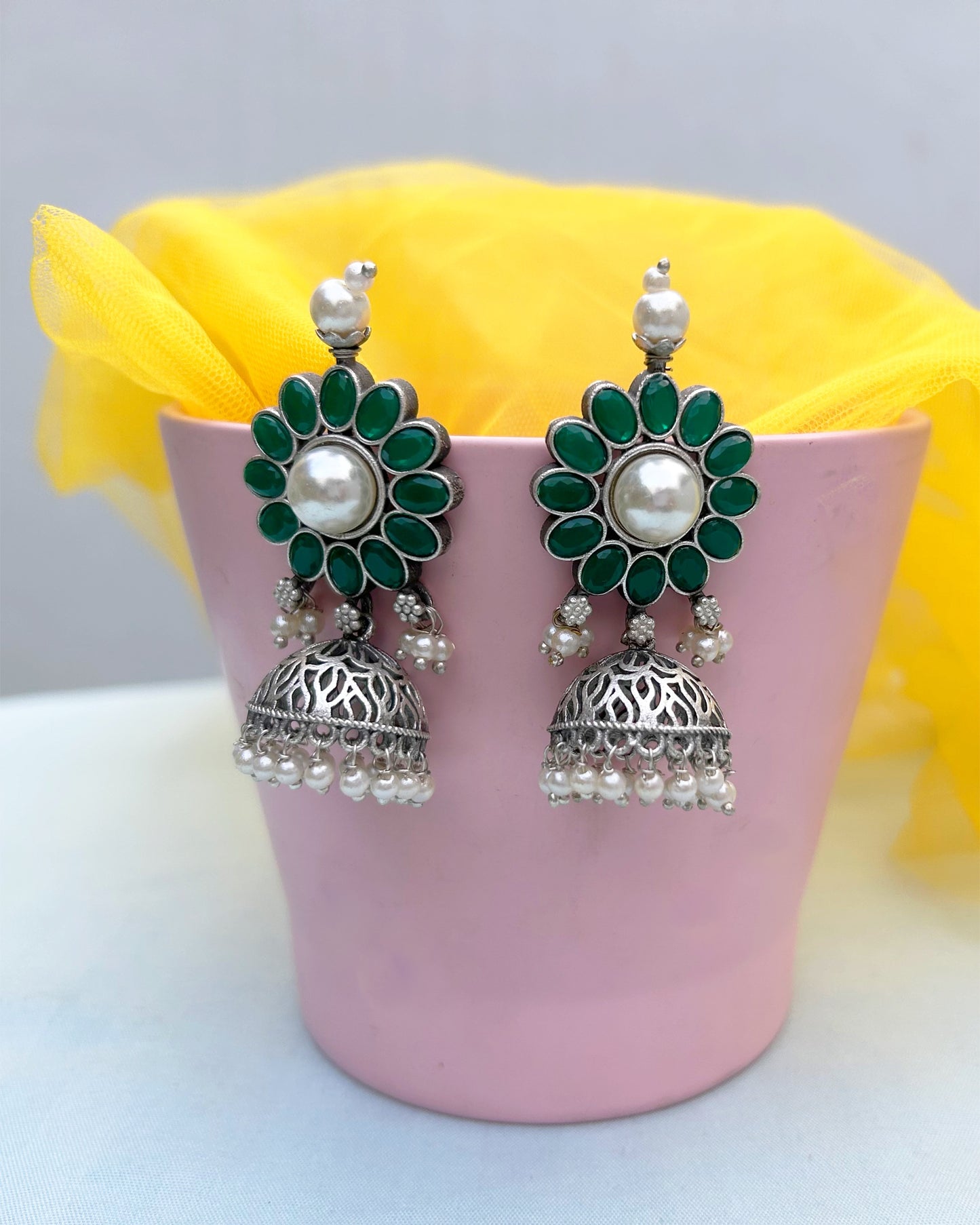 Green Floral Jhumka