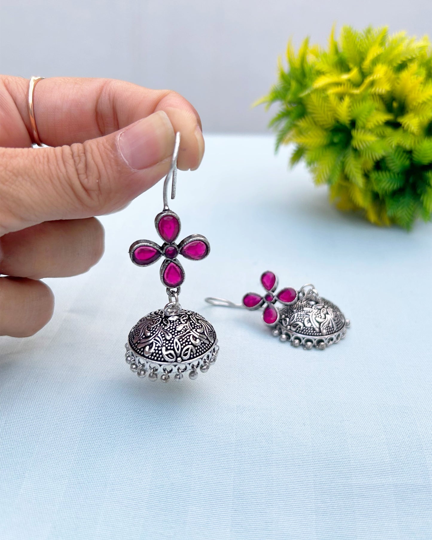Pink Floral Dangler Jhumki