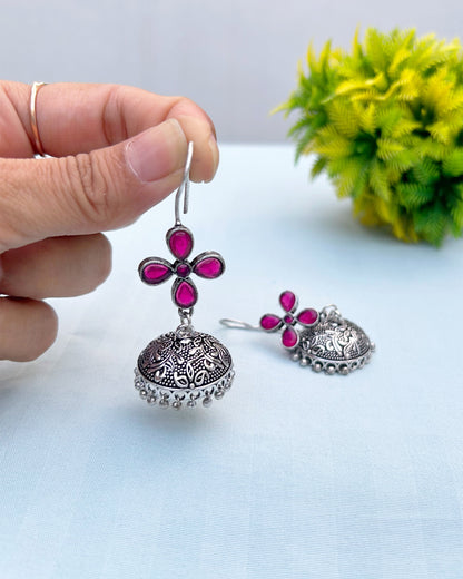 Pink Floral Dangler Jhumki