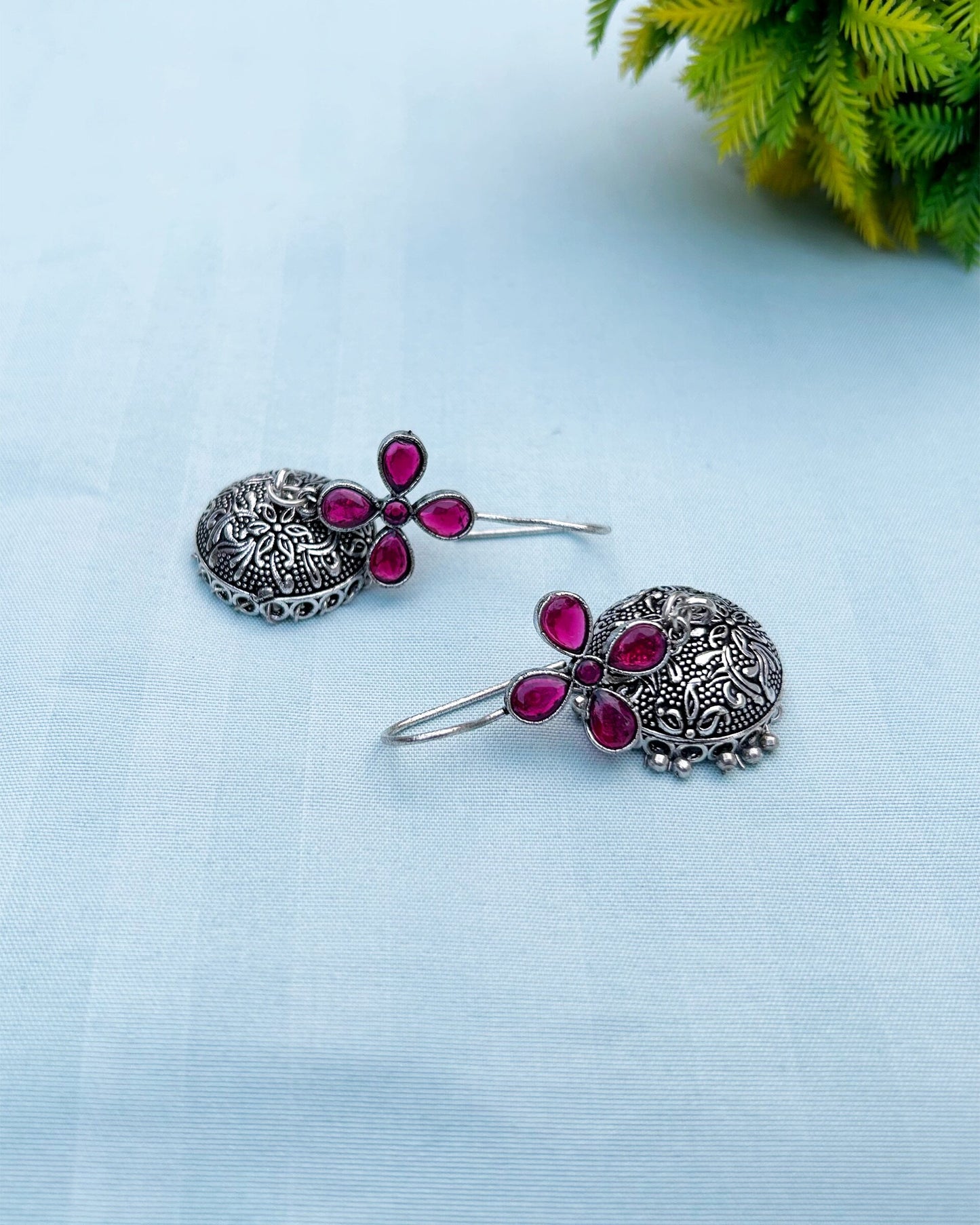 Pink Floral Dangler Jhumki