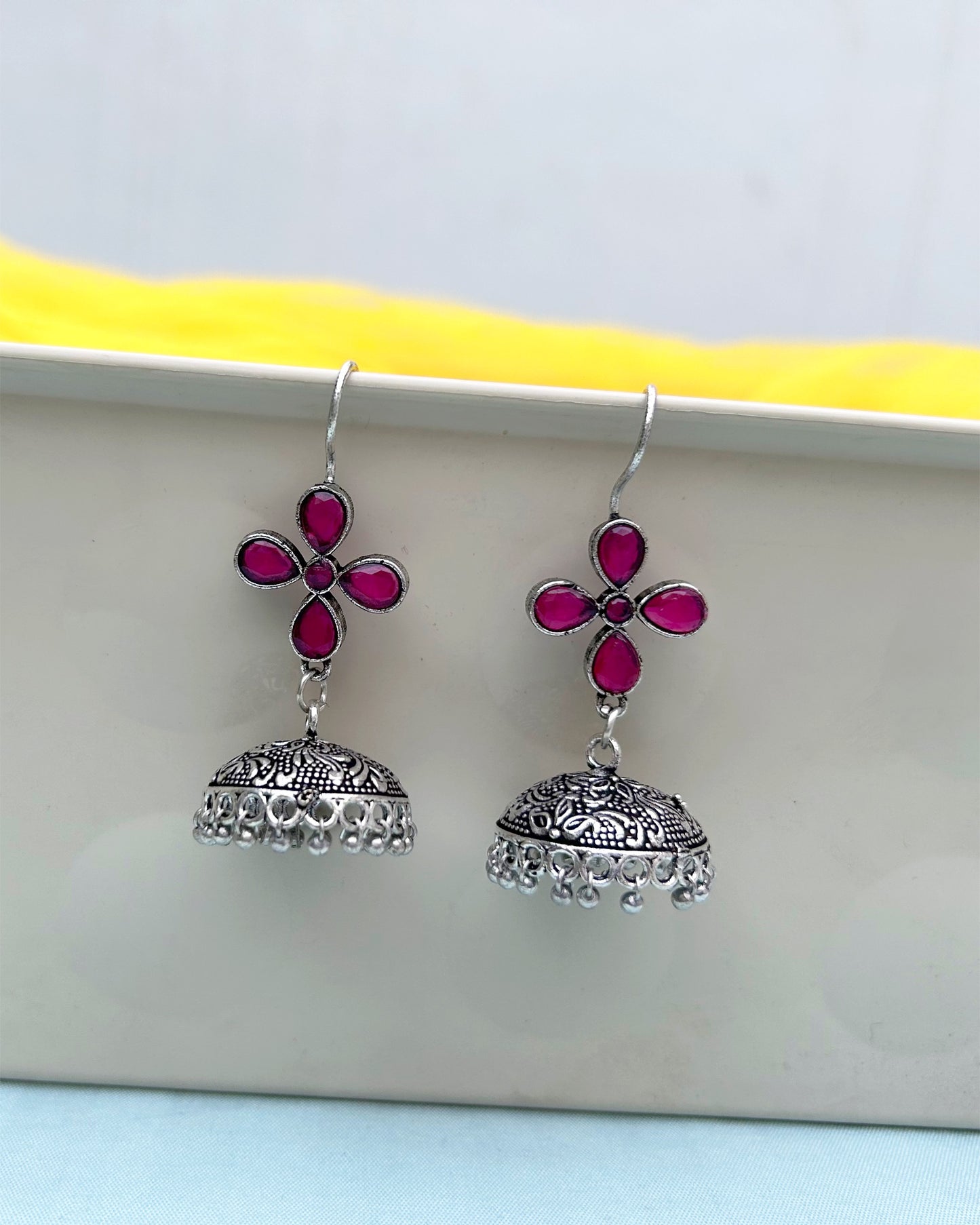 Pink Floral Dangler Jhumki