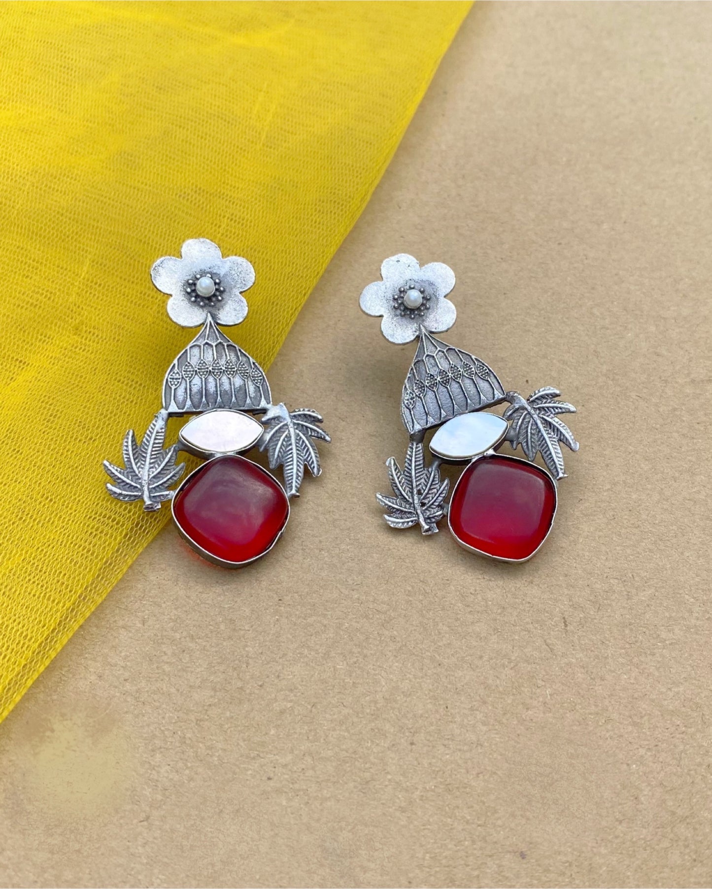 Red Alina Brass Earring