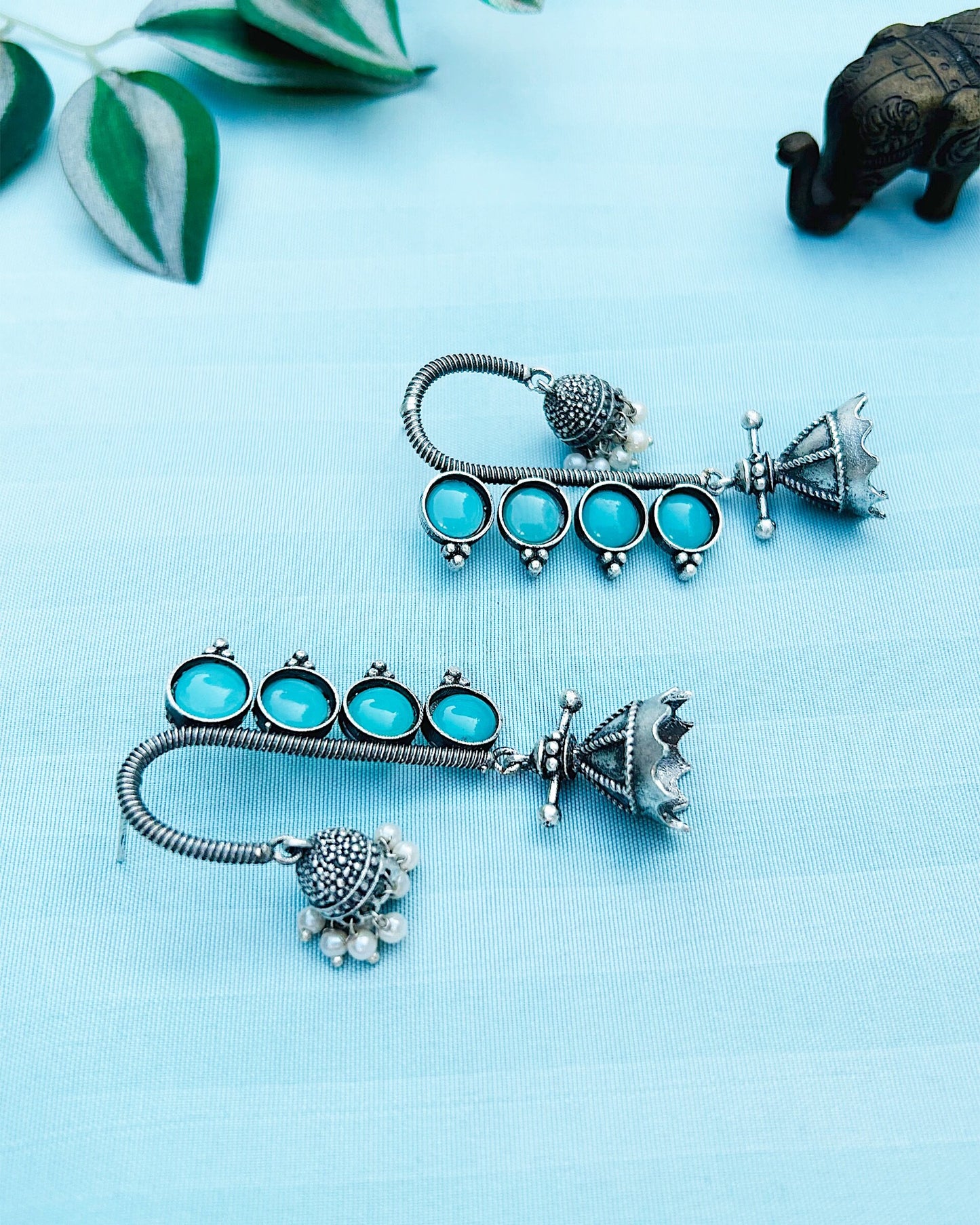 Sea Green Aranyas Dual Jhumki