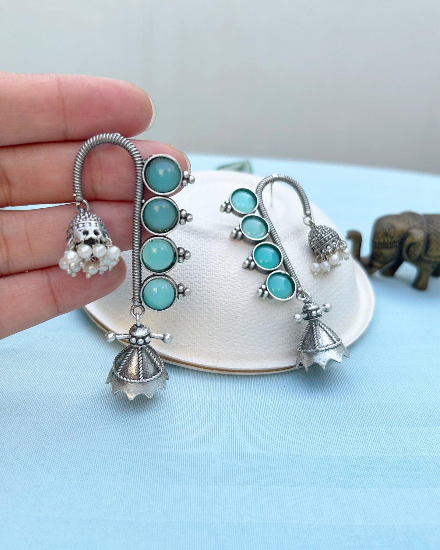 Sea Green Aranyas Dual Jhumki