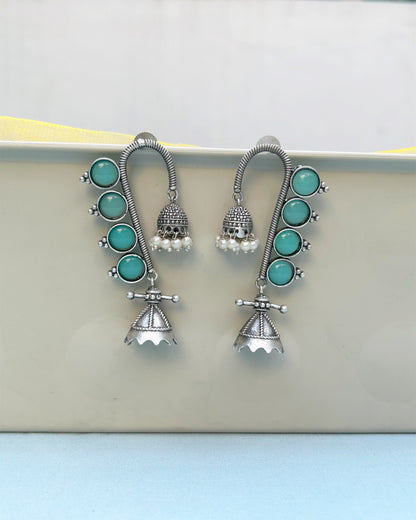 Sea Green Aranyas Dual Jhumki
