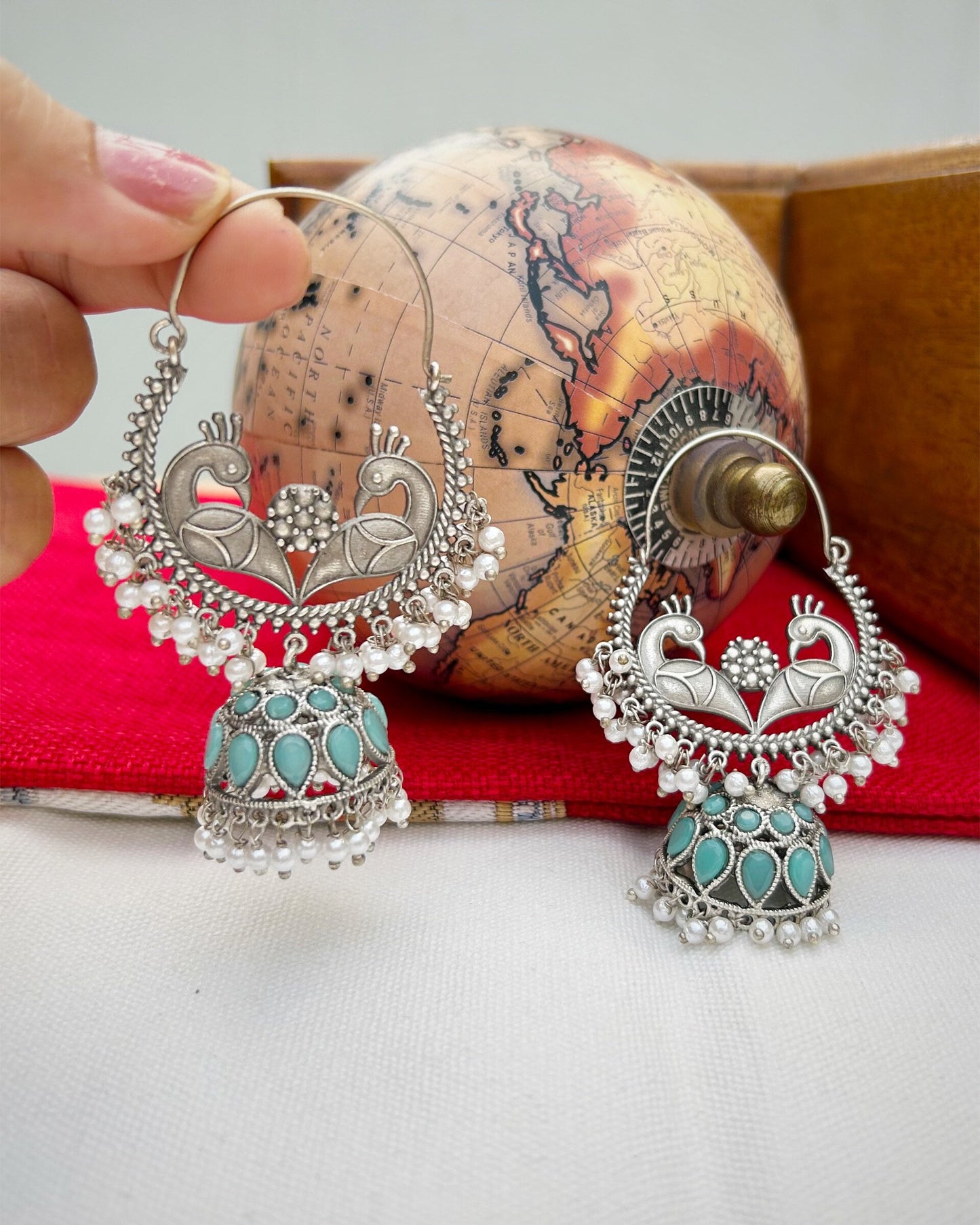 Vrinda Blue Chandbali Jhumka